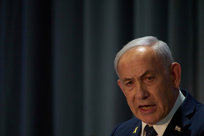 Premier Izraela Benjamin Netanjahu wygłasza przemówienie podczas Międzynarodowej Konferencji na temat Zwalczania Antysemityzmu w Jerozolimie.