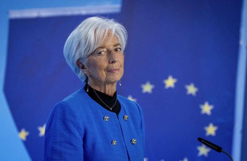 la presidente della Banca centrale europea Christine Lagarde a una conferenza stampa a Francoforte, Germania, 30 gennaio 2025