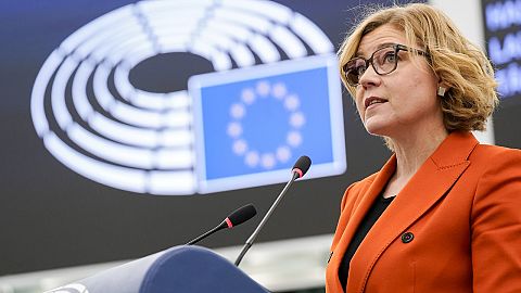 EU Tech Commissioner Henna Virkkunen speaking in the European Parliament. 