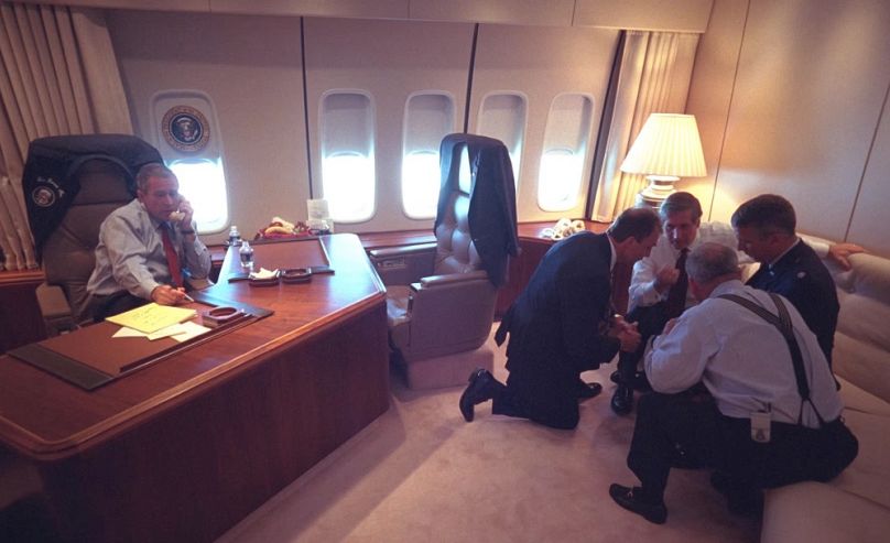 George W. Bush az Air Force One fedélzetén, 2001. szeptember 11-én