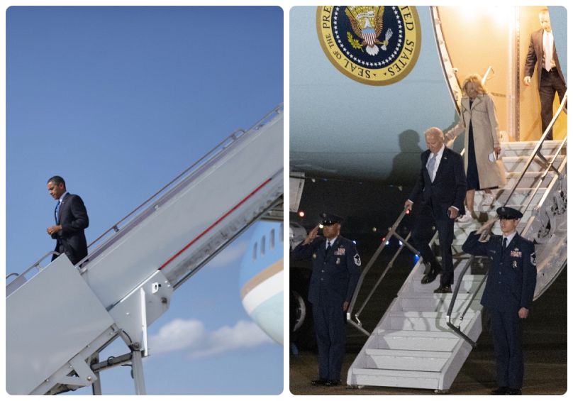 Barack Obama, illetve Joe Biden kiszáll az elnöki gépből