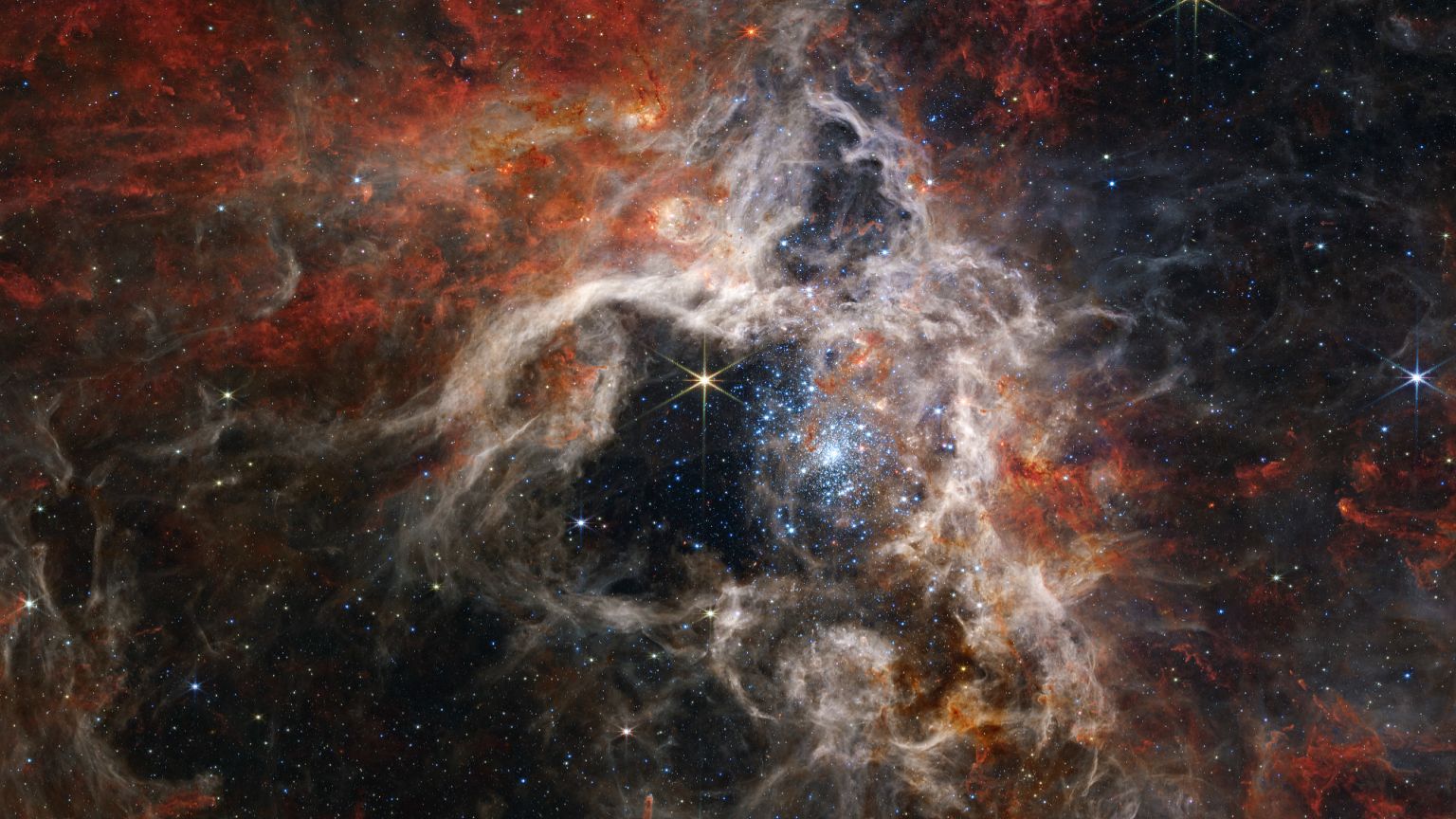 La région de formation d'étoiles de la nébuleuse de la Tarentule capturée par le télescope spatial James Webb, le 6 septembre 2022.