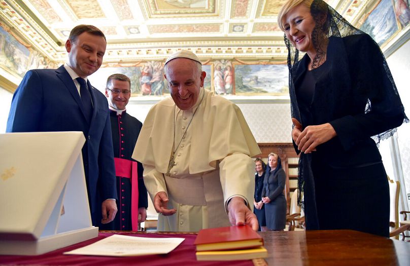 Prezydent Andrzej Duda z małżonką na audiencji u papieża, 2015 rok