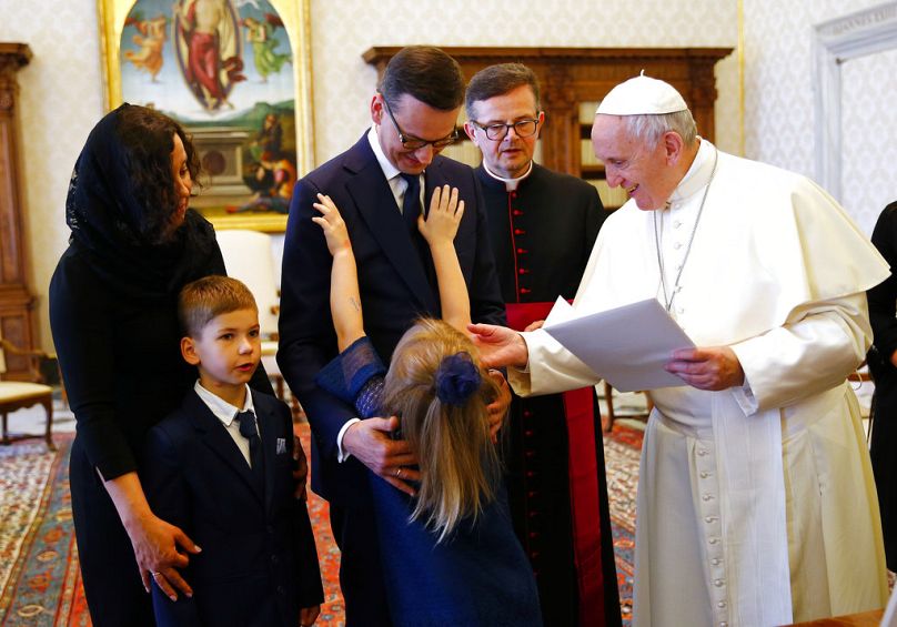 Premier Mateusz Morawiecki z rodziną na audiencji u papieża, 2018 rok