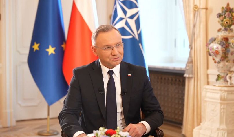 El presidente Andrzej Duda concede una entrevista a 'Euronews', en Varsovia, el 23 de abril de 2025.