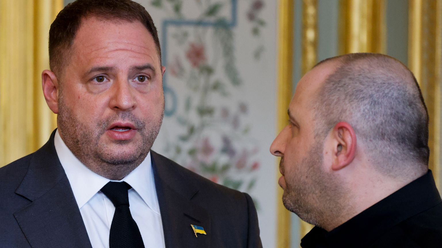 Ukrainian Head of Presidential Office Andriy Yermak and Ukraine's Defence Minister Rustem Umerov during a meeting with French, US, German and UK delegations,  April 17, 2025.