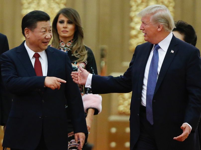 Hszi Csin-ping és Donald Trump a pekingi állami fogadáson, 2017 novemberében