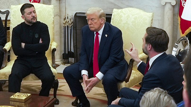 Die US-Regierung spricht mit Präsident Wolodymyr Selenskyj im Oval Office. 28. Februar 2025.