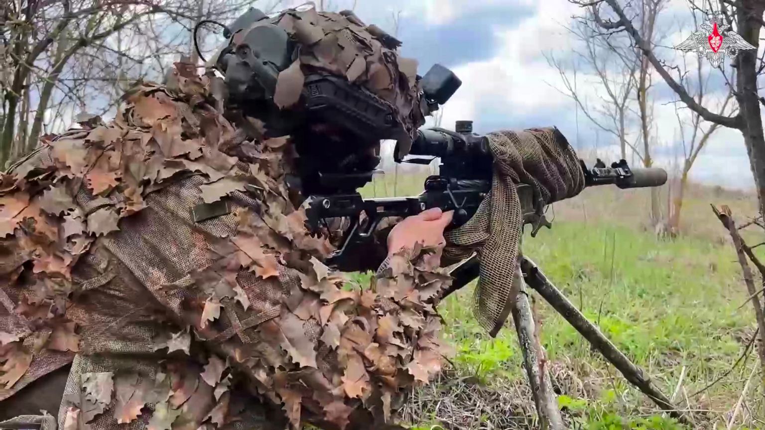 A Russian sniper fires towards Ukrainian forces from an undisclosed location, 26 April, 2025.