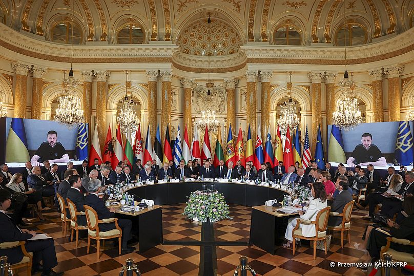 Dirigentes europeus na 10.ª Cimeira da Iniciativa Trilateral, Varsóvia, 28 de abril de 2025.