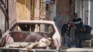 Druze gunmen next to a checkpoint a day after clashes in the area between members of the minority sect and pro-government fighters in Damascus, 29 April, 2025