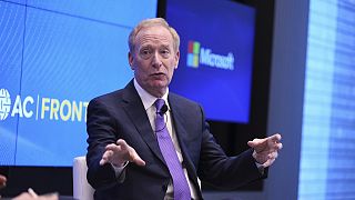 Microsoft's President Brad Smith speaks at a conference on digital resilience during geopolitical volatility in Brussels.