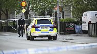 Polizei am Tatort nach einer Schießerei im Zentrum von Uppsala, 29. April 2025