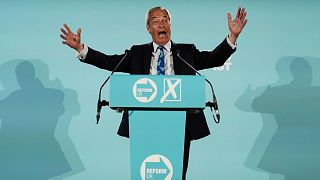 Reform UK party leader Nigel Farage speaks during a campaign event in Stafford, 30 April, 2025