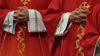 Cardinals attend a mass on the fifth of nine days of mourning for late Pope Francis, in St. Peter's Basilica at the Vatican, 30 April 2025