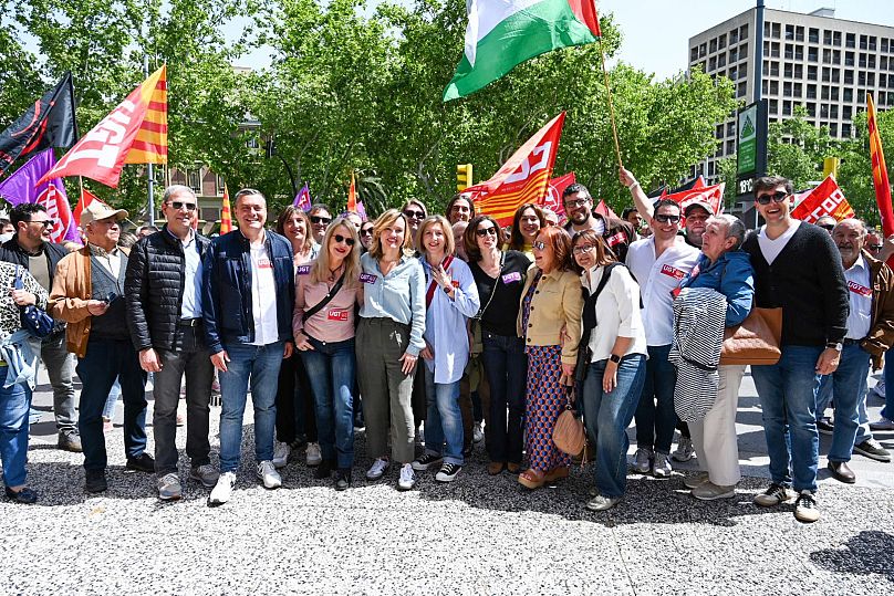 La ministra Pilar Alegría en la manifestación convocada en Madrid.