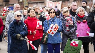Greenlandic demonstration at the American embassy in Copenhagen, Denmark, Sunday, April 6, 2025.