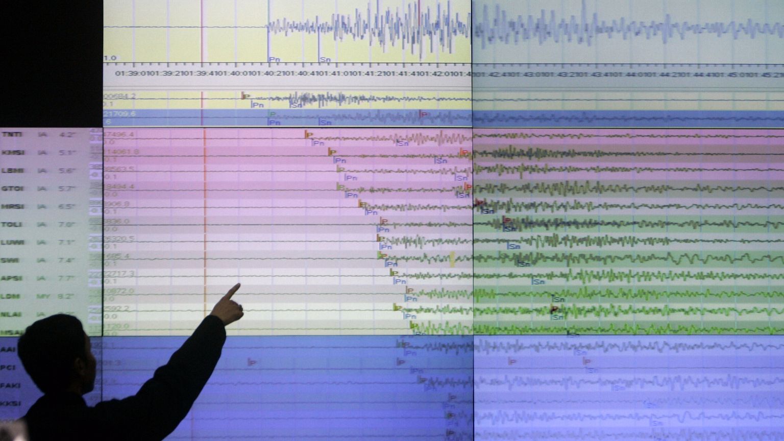 A geologist looks at a screen showing seismograph data in Jakarta, 30 September, 2009