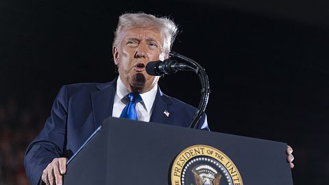 President Donald Trump gives a commencement address at the University of Alabama. 1 May 2025.