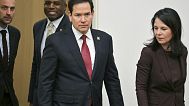 Il Segretario di Stato americano Marco Rubio e il Ministro degli Esteri tedesco ad interim Annalena Baerbock alla riunione dei Ministri degli Esteri della NATO. Bruxelles 4 aprile 2025