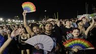 Fans cheer as they watch Lady Gaga free concert on Copacabana beach, in Rio de Janeiro, Saturday, May 3, 2025.