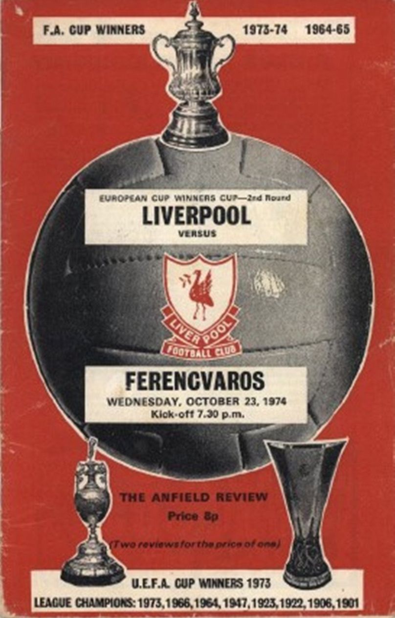 Az 1974. október 23-án játszott Liverpool - FTC  (1–1) KEK-mérkőzés korabeli plakátja