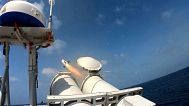 A missile is launched by a vessel during the guard's drill in the Persian Gulf, 24 January 2025.