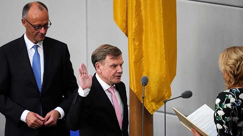 Kanzler Friedrich Merz und Außenminister Johann Wadephul sind beide langjährige CDU-Mitglieder. 6. Mai 2025.