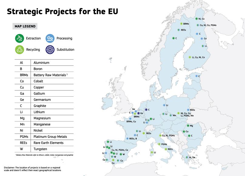 Mapa de proyectos estratégicos seleccionados por la Comisión Europea.