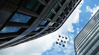 Russian Sukhoi Su-30SM jet fighters and Mikoyan MiG-29 jet fighters fly towards the Red Square for the Victory Day military parade general rehearsal, Wednesday, May 7, 2025