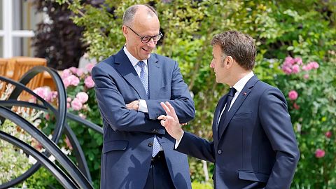 German Chancellor Friedrich Merz (left) and French President Emmanuel Macron at the Elysée Palace