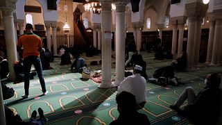 Muslims pray during the first day of the holy fasting month of Ramadan at the Paris Mosque, 13 April, 2021