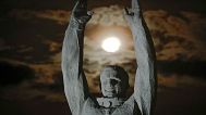 The Moon sets over a sculpture of the first cosmonaut Yuri Gagarin at the Russian leased Baikonur cosmodrome, in Kazakhstan, 12 November 2016