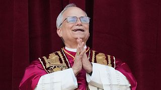 Newly elected Pope Leo XIV appears at the balcony of St. Peter's Basilica at the Vatican, Thursday, 8 May 2025. 