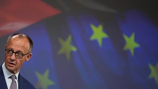 Germany's Chancellor Friedrich Merz addresses the media at EU headquarters in Brussels, 9 May 2025