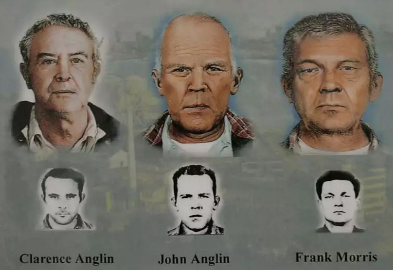 Clarence Anglin, John Anglin és Frank Morris körözési fotója 1962-ben és 2022-ben