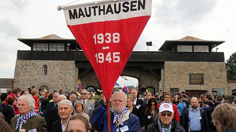 FILE: Members of the international Mauthausen committee arrive for a ceremony to commemorate the 70th anniversary of the liberation of the Nazi camp in Mauthausen, 10 May 2015