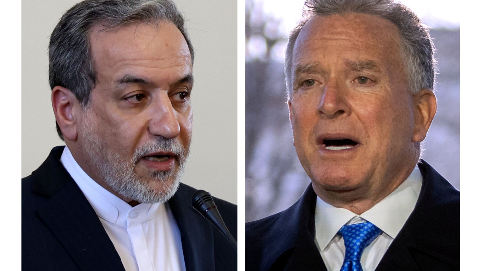 DOSSIER - Ce combo montre le ministre iranien des Affaires étrangères Abbas Araghchi, à gauche, à Téhéran, Iran, le 25 février 2025 et Steve Witkoff, à droite, envoyé spécial de la Maison Blanche, photographié.