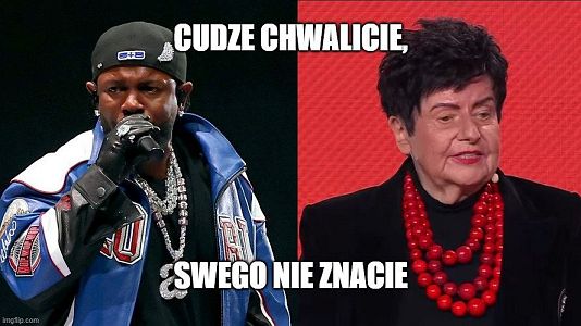 Mem z Joanną Senyszyn z charakterystycznymi dla niej koralami, które internetowi twórcy porównali do łańcuchów rapera. 