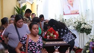 Various of relatives and friends crying next to coffin of killed mayoral candidate Yesenia Lara Gutiérrez