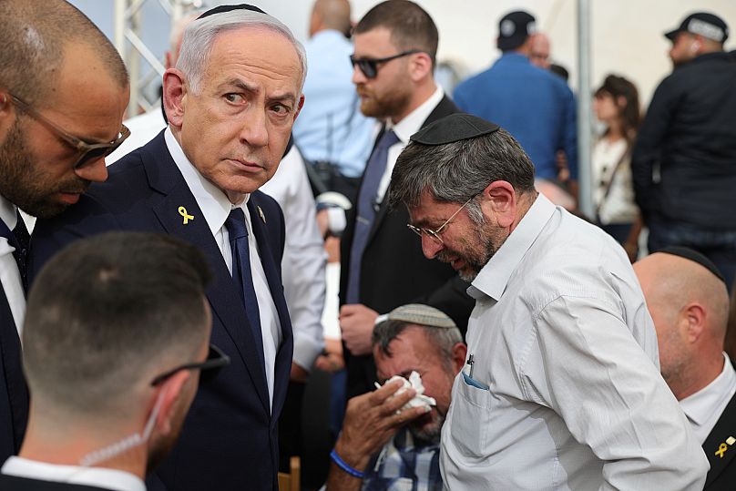 Israeli Prime Minister Benjamin Netanyahu during an annual ceremony at the eve of Israel's Remembrance Day for fallen soldiers in Jerusalem, 29 April, 2025