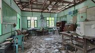 A classroom filled with debris after it was allegedly hit by a junta air strike in Tabayin township, 12 May, 2025 