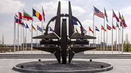 Flags of the Alliance members at NATO headquarters in Brussels, 10 April, 2025