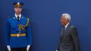 European Council President Antonio Costa arrives at a news conference after talks with Serbian President Aleksandar Vucic at the Serbia Palace in Belgrade, Serbia, Tuesday, Ma