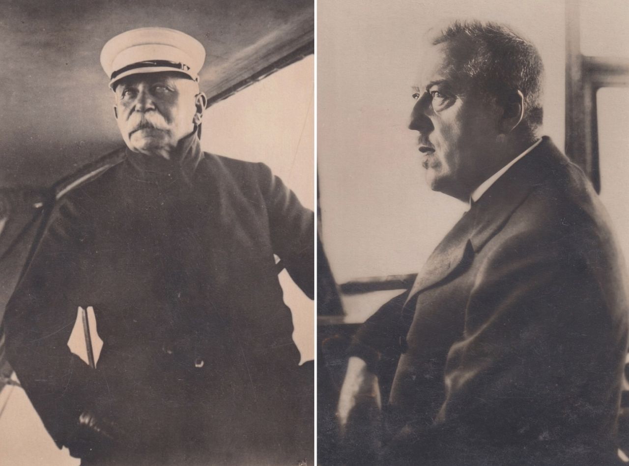 General and inventor Ferdinand von Zeppelin (left) and engineer Hugo Eckener (right).