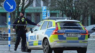 Police guard near the scene of a shooting at an adult education center on the outskirts of Orebro, Sweden, Thursday, 6 February 2025.