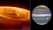 This image provided by NASA shows new details of the auroras on Jupiter captured by the James Webb Space Telescope.