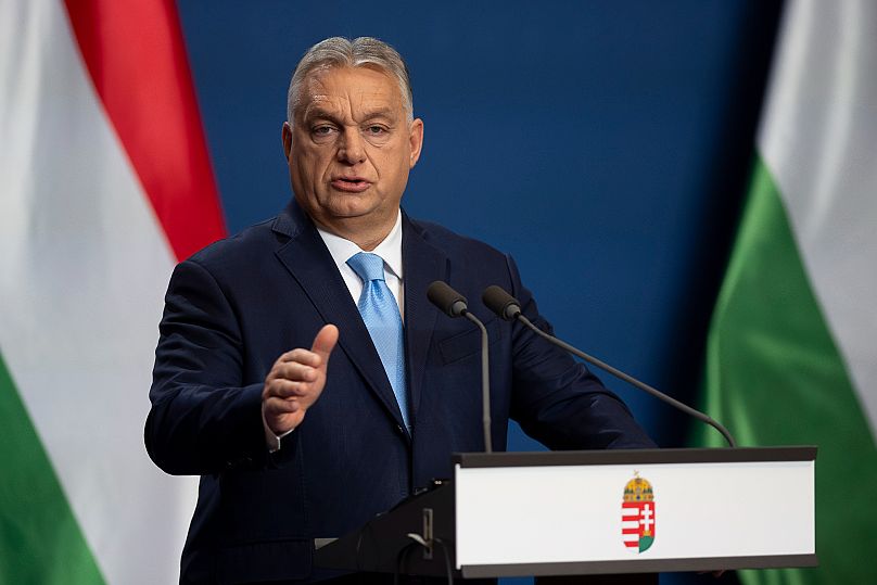 Le Premier ministre hongrois Viktor Orbán s'exprime lors de sa conférence de presse internationale annuelle à Budapest, en Hongrie, le samedi 21 décembre 2024