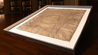 The Magna Carta issued by Edward I in 1300 in the library of Harvard law school - one of seven surviving originals