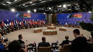 NATO foreign ministers gather during a NATO's informal meeting of foreign ministers in Antalya, southern Turkey, Thursday, May 15, 2025.